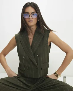 Green Boxy Pinstripe Waistcoat