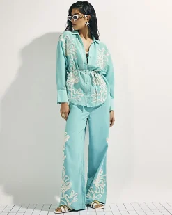 Green Broderie Long Sleeve Shirt