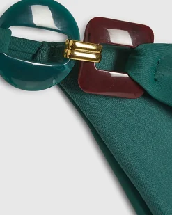 Green Buckle Trim Padded Bikini Top