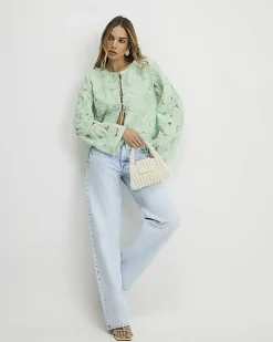 Green 3D Flower Tie Front Jacket