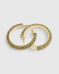 Green Diamante Hoop Earrings