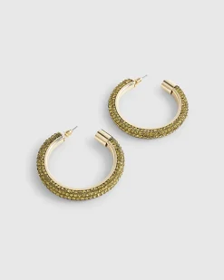 Green Diamante Hoop Earrings