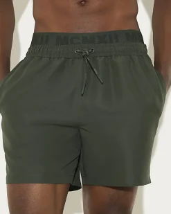 Green Double Waistband Swim Shorts