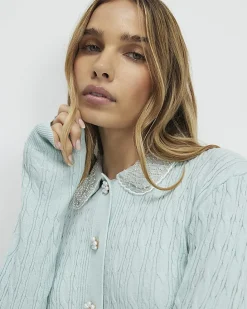 Green Embellished Collar Cardigan