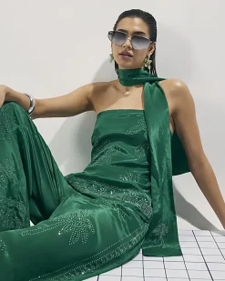 Green Embellished Scarf Bandeau Top