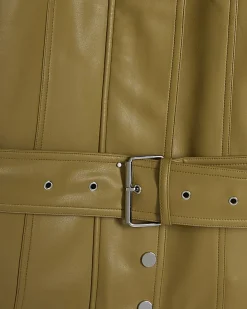 Green Faux Leather Belted Jacket