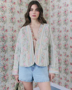 Green Floral Print Quilted Cotton Jacket