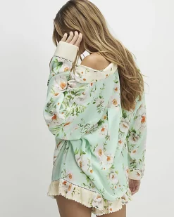 Green Floral Shirt and Shorts Pyjama Set