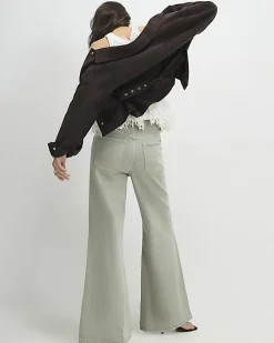 Green High Waisted Wide Flared Leg Jeans