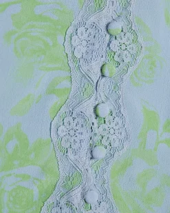 Green Lace Trim Floral Printed Blouse