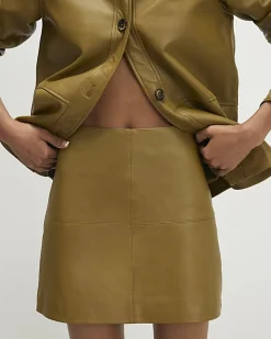 Green Leather Seam Detail Mini Skirt