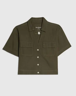 Green Linen Blend Boxy Shirt