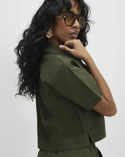 Green Linen Blend Boxy Shirt