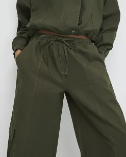 Green Linen Blend Cargo Trousers