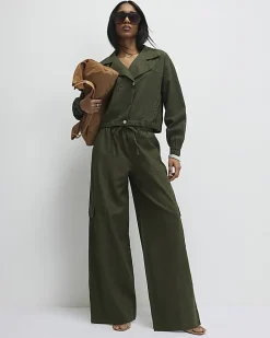 Green Linen Blend Cargo Trousers