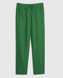 Green Linen Blend Drawstring Tapered Trousers