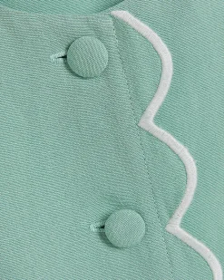 Green Linen Blend Scallop Trim Waistcoat