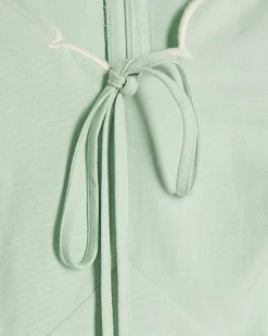 Green Linen Blend Scallop Trim Mini Dress