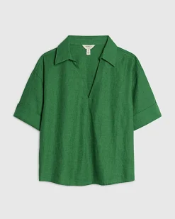 Green Linen Blend Short Sleeve Shirt