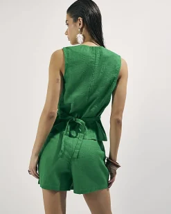 Green Linen Blend Skort