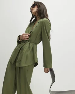 Green Long Sleeve Tie Waist Shacket