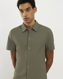 Green Muscle Fit Stretch Ribbed Shirt