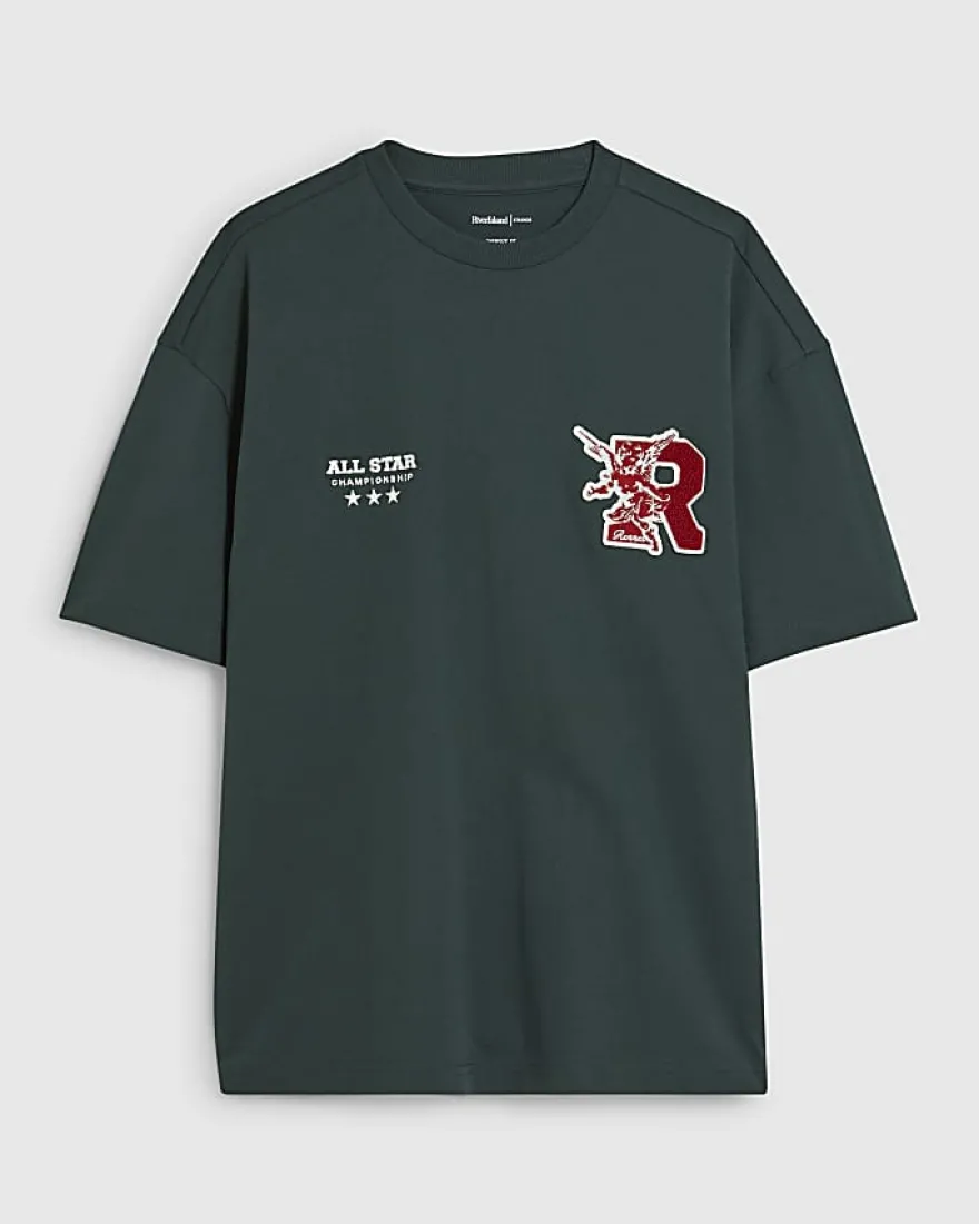 Green Oversized Fit R Badge T-Shirt