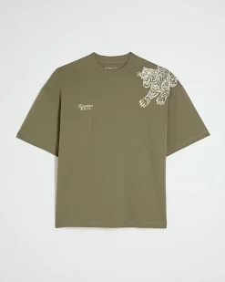 Green Oversized Fit Tiger Roping T-Shirt