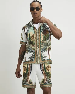 Green Palm Tree Print Shirt & Short Set