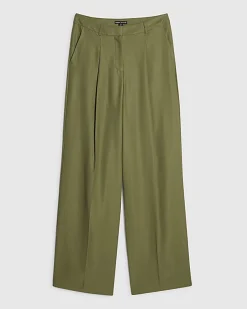 Green Pleat Detail Wide Leg Trousers