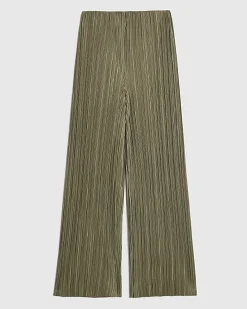 Green Plisse Wide Leg Trousers