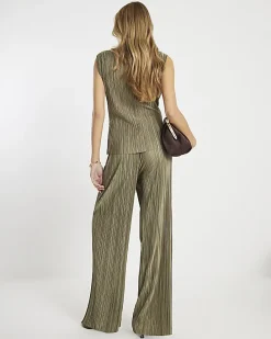 Green Plisse Wide Leg Trousers