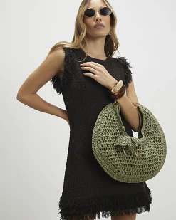 Green Raffia Metal Handle Scoop Bag