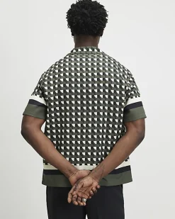 Green Regular Fit Geometric Border Shirt