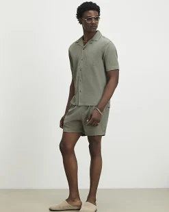 Green Regular Fit Textured Shirt & Short Set