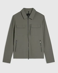 Green Ripstop Texture Muscle Fit Shacket
