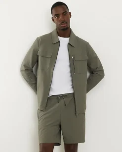 Green Ripstop Texture Muscle Fit Shacket