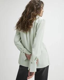 Green Satin Long Sleeve Slim Fit Shirt