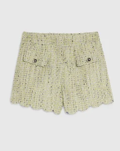Green Scallop Trim Boucle Shorts