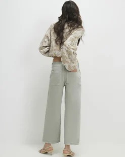 Green Seam Detail Cropped Jeans