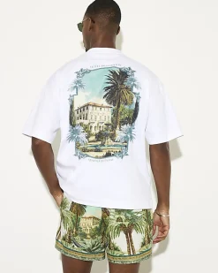 Green Short Length Palm Print Swim Shorts