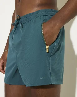 Green Short Length Piped Swim Shorts