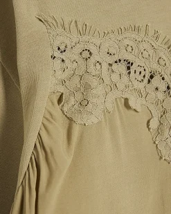 Green Short Sleeve Lace Detail T-shirt