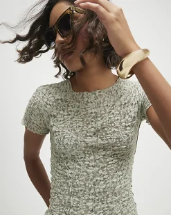 Green Short Sleeve Lace Top