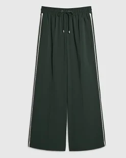 Green Side Stripe Drawstring Wide Leg Joggers