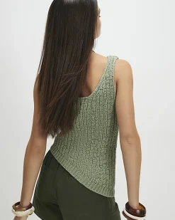 Green Sleeveless Asymmetric Knit Vest Top