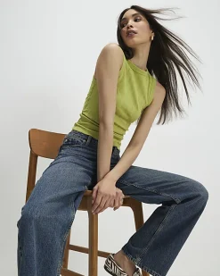 Green Sleeveless Wide Ribbed Tank Top