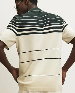 Green Slim Fit Stripe Knitted Polo Shirt