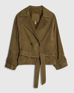 Green Suede Cropped Trench Coat