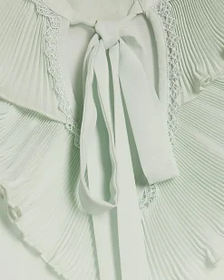 Green Tie Neck Long Sleeve Blouse